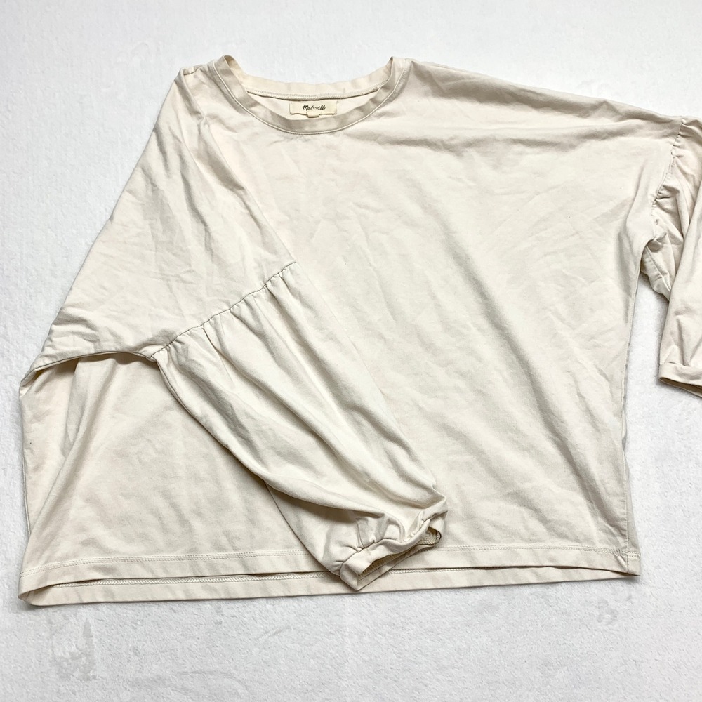 Madewell Puff Sleeve Tee Womens Size M Cream Ivory Cotton Blend Relaxed‎ Top